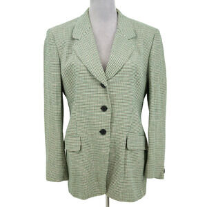 Jones NY Jacket Womens 8 Ivory Green Black Houndstooth Lined Blazer Career